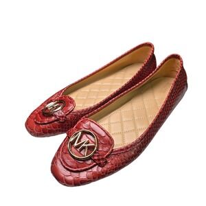 Michael Kors Lillie Snake Embossed Leather MK Logo Moccasin Flats Shoes 9M